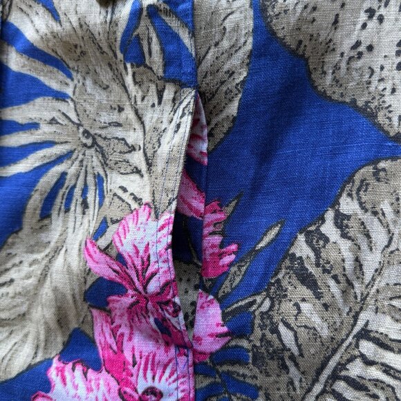 Chicos Tahiti Tropics Linen Jacket 3/4 Sleeve Size 2/L Corsican Blue Floral Prin - Picture 3 of 7